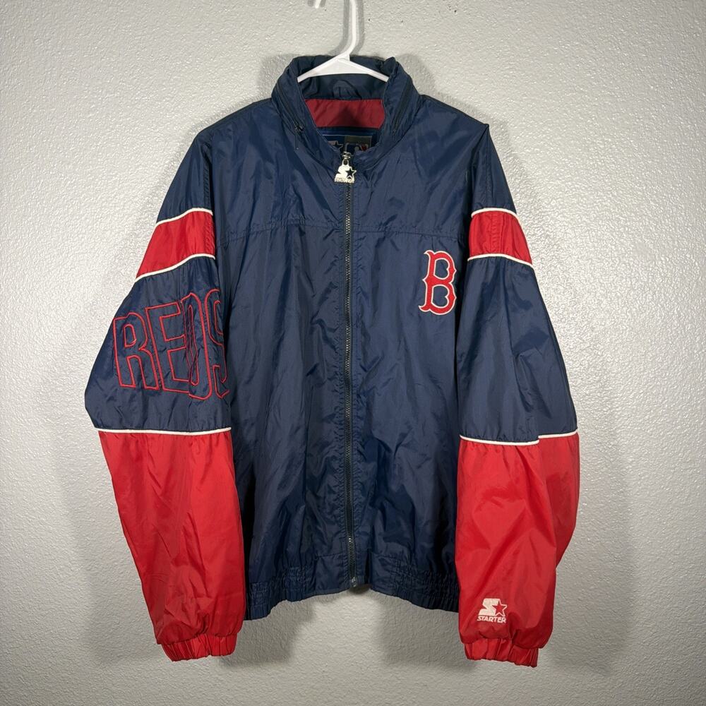 Vintage 90s Starter Full Zip Boston Red Sox Light Weight Windbreaker Jacket L - Picture 1 of 9